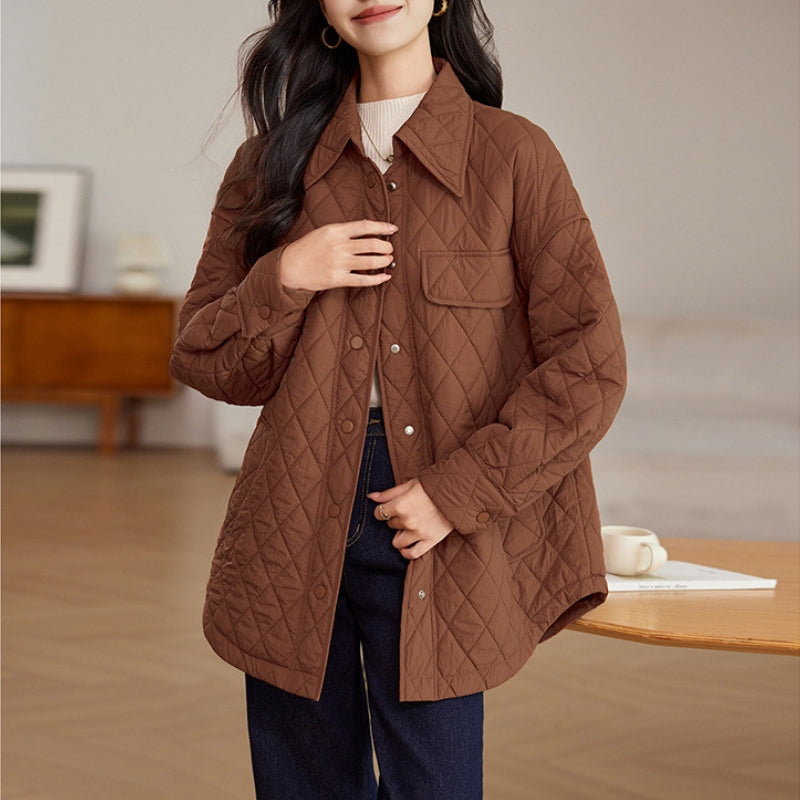 Women’s Diamond-Quilted Longline Jacket – Relaxed Fit – front view
