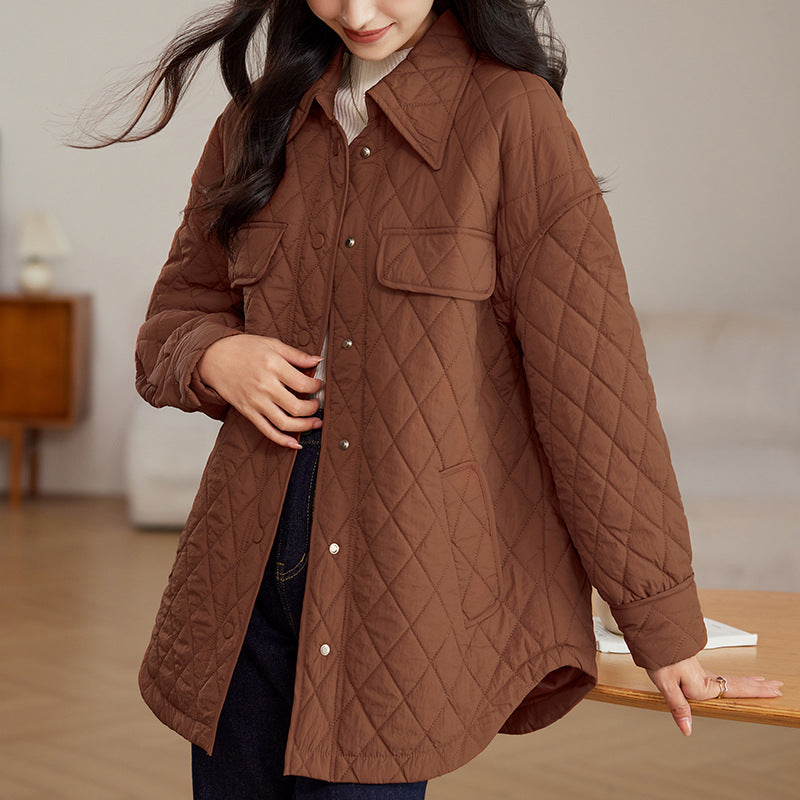 Women’s Diamond-Quilted Longline Jacket – Relaxed Fit – product view 3
